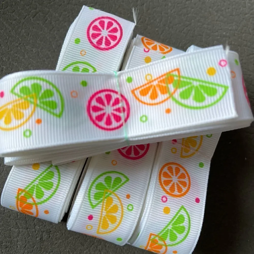 Grosgrain printed ribbon 7/8” 5 yards citrus neon fruit summer lemon lime orange